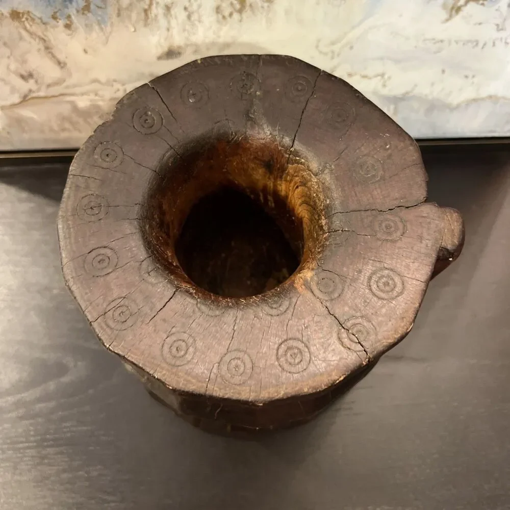 Turkish Anatolian Wooden Mortar Old Hand Carved Vintage Antique Heavy No Pestle